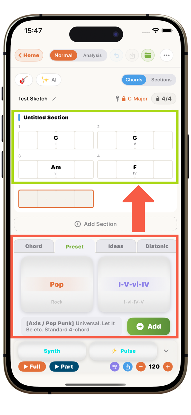 Presets: choose a classic progression by genre