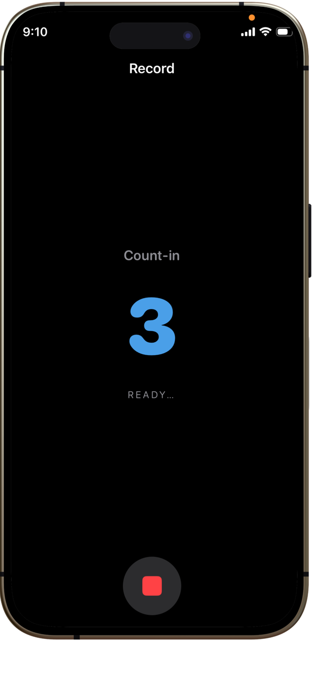 Count-in: 3-2-1 before recording starts